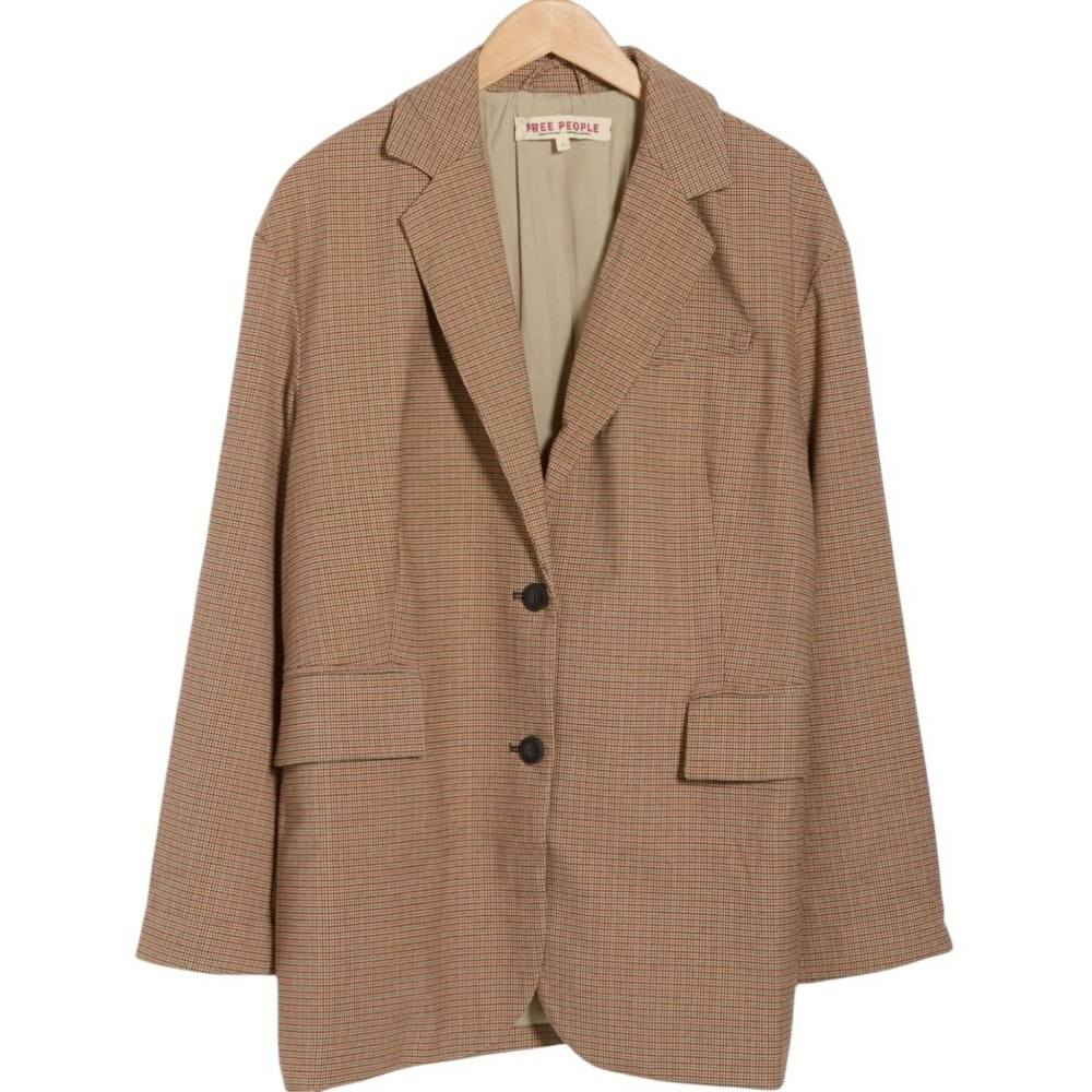 Free People oversized checked blazer in taupe plaid - Picture 6 of 16